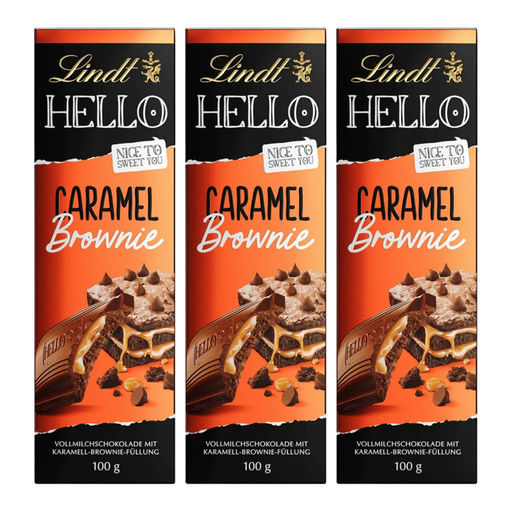 Lindt Schokolade HELLO Caramel Brownie | 100 g Tafel | Vollmilch-Schokolade – 3 Stück – Packbild