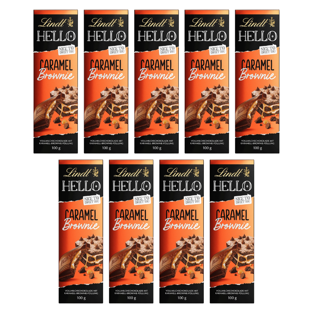 Lindt Schokolade HELLO Caramel Brownie | 100 g Tafel | Vollmilch-Schokolade – 9 Stück – Packbild