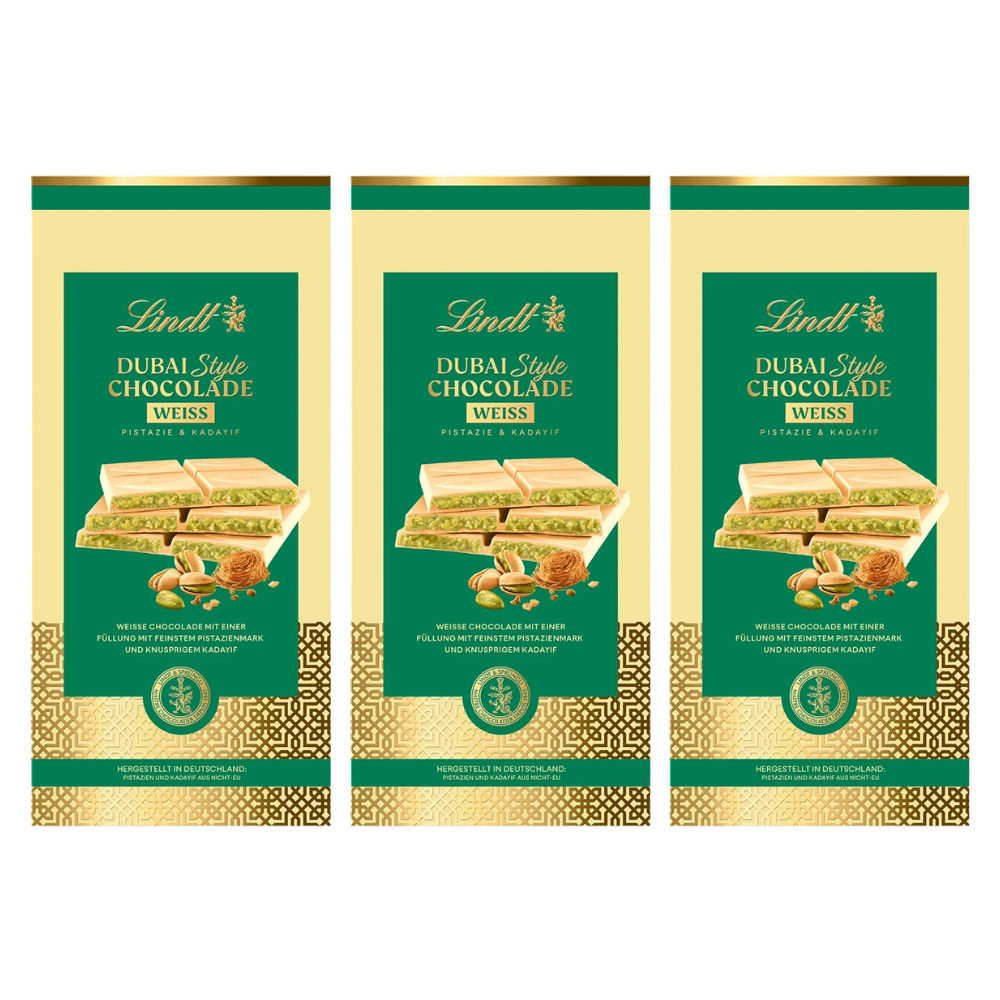 Lindt Dubai Style Chocolade Weiß, 150g – 3 Stück – Packbild