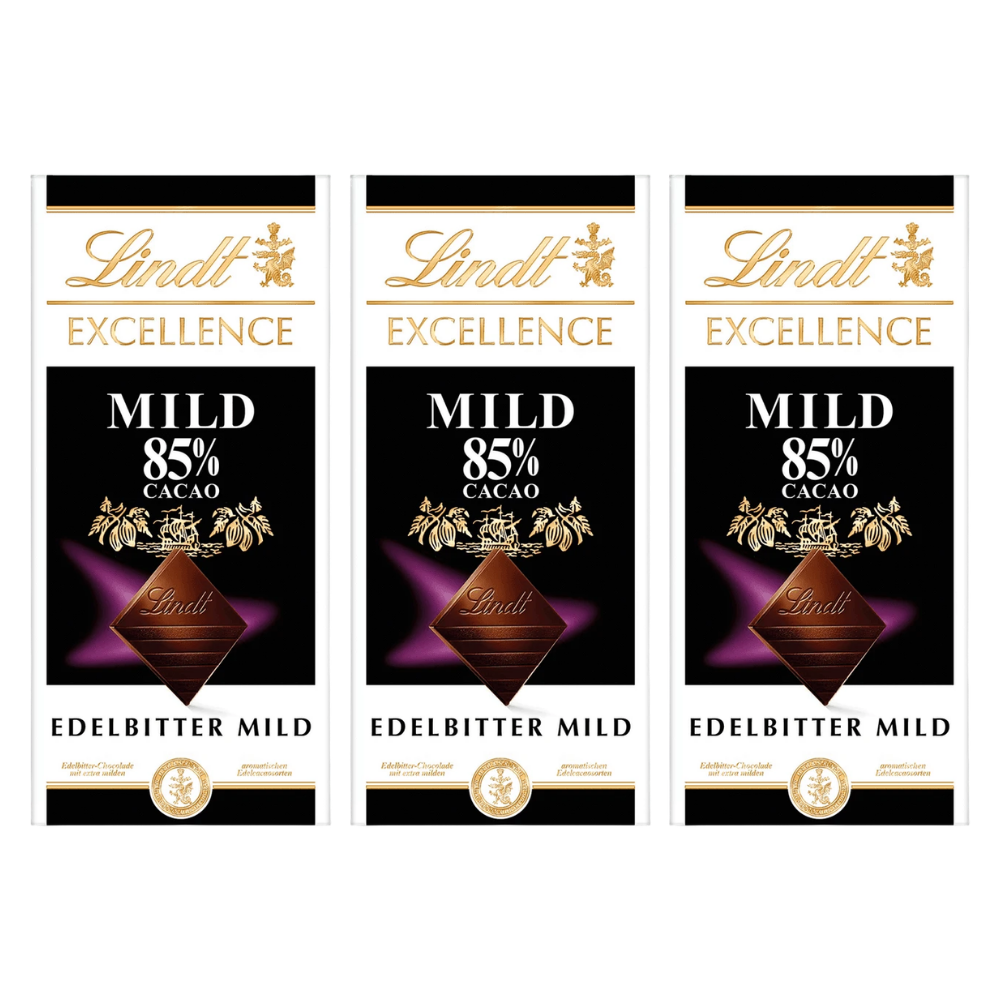 Lindt Excellence Edelbitter Mild 85% Cacao, Schokolade, 100g Tafel – 3 Stück – Packbild