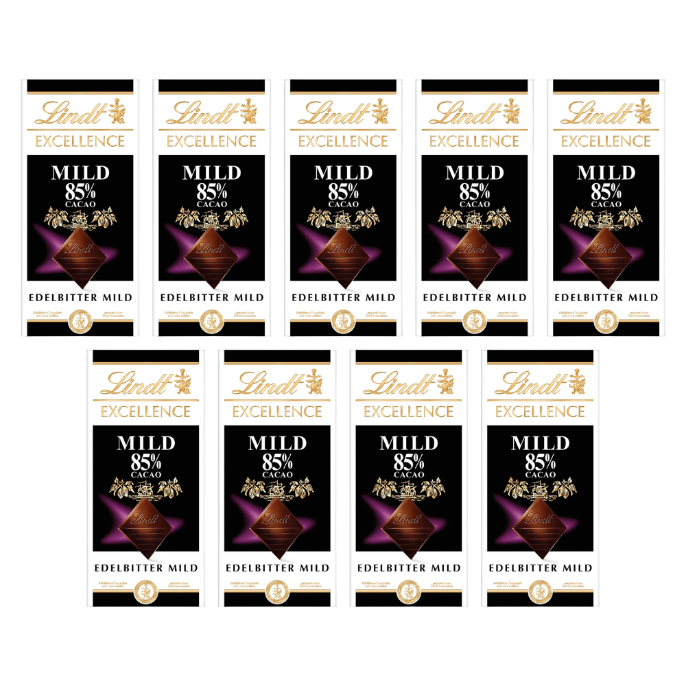 Lindt Excellence Edelbitter Mild 85% Cacao, Schokolade, 100g Tafel – 9 Stück – Packbild