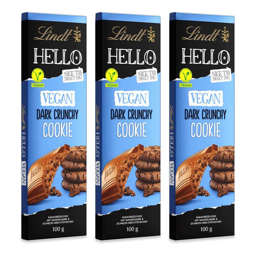 Lindt HELLO Vegan Schokolade Cookie Hafer Drink  100g – 3 Stück – Packbild