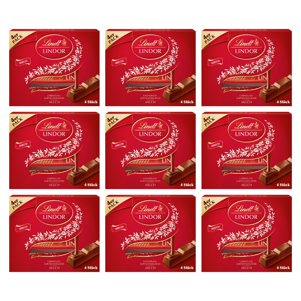 Lindt Lindor Stick Multipack Milch 4x 25g – 9 Stück – Packbild
