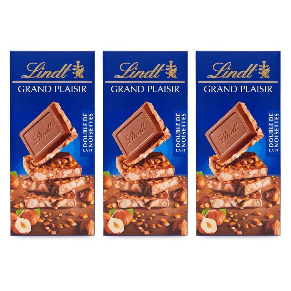 Lindt Grand Plaisir Haselnuss mit Vollmilch Schokolade Tafel 150g – 3 Stück – Packbild