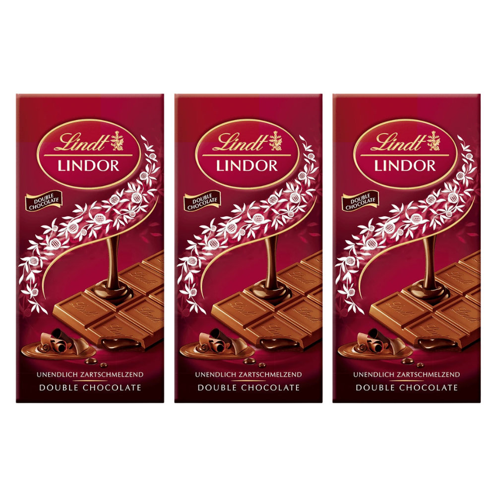 Lindt Lindor Double Chocolate Schokolade mit Schoko Füllung 100g – 3 Stück – Packbild