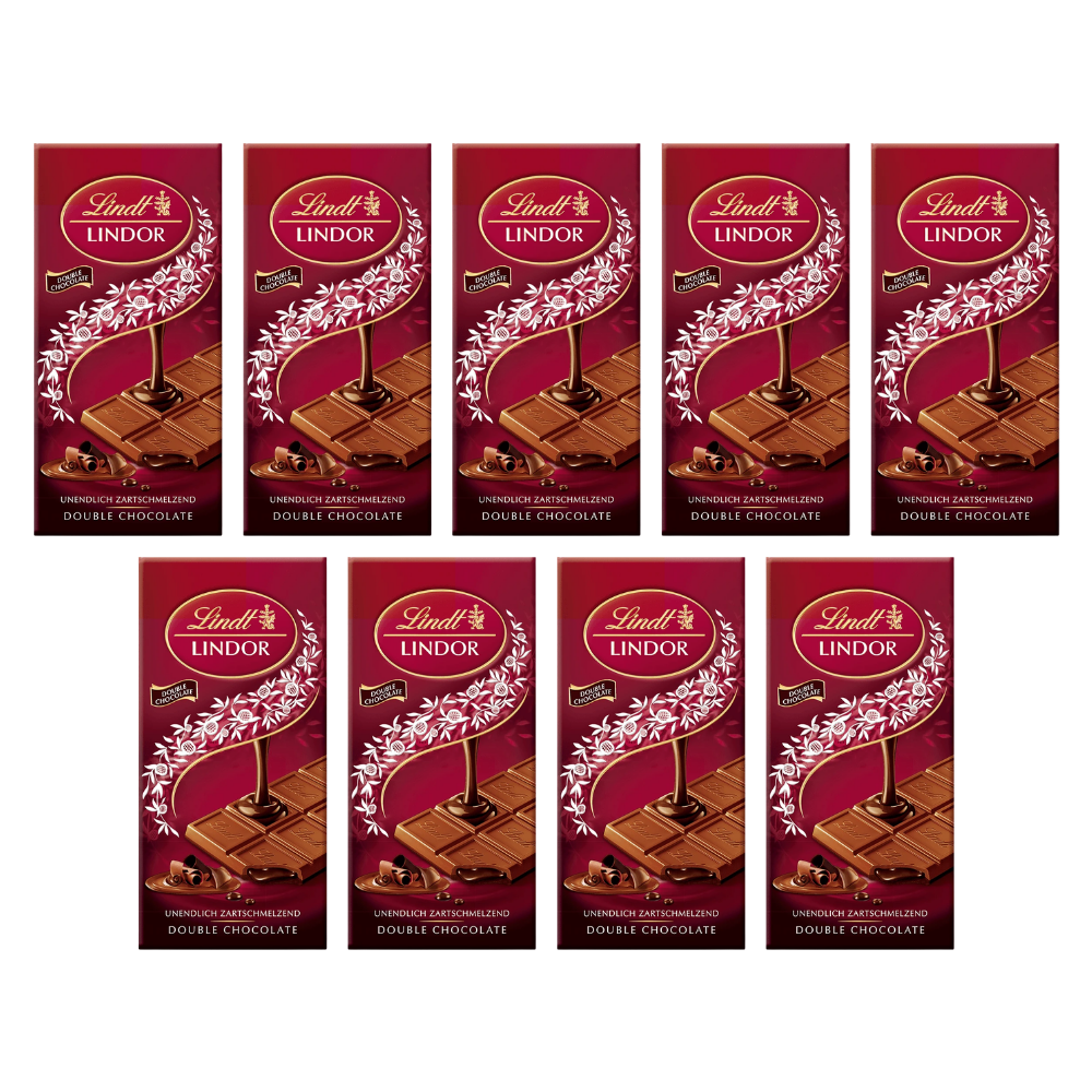 Lindt Lindor Double Chocolate Schokolade mit Schoko Füllung 100g – 9 Stück – Packbild