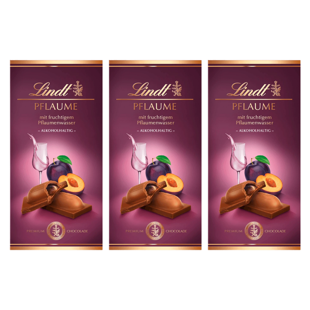 Lindt Pflaume Vollmilch Tafel 100g – 3 Stück – Packbild