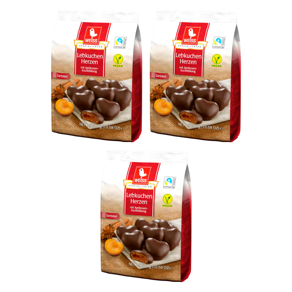 Weiss Lebkuchen Herzen Zartbitter gefüllt 300g – 3 Stück – Packbild
