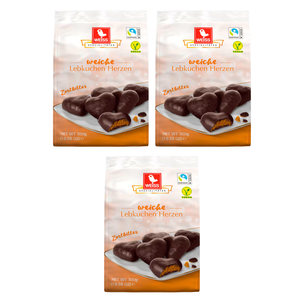 Weiss Lebkuchen Herzen Zartbitter 300g – 3 Stück – Packbild