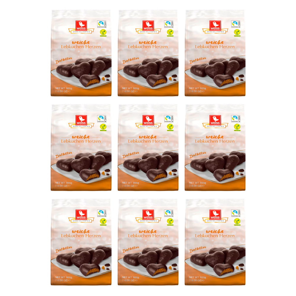 Weiss Lebkuchen Herzen Zartbitter 300g – 9 Stück – Packbild