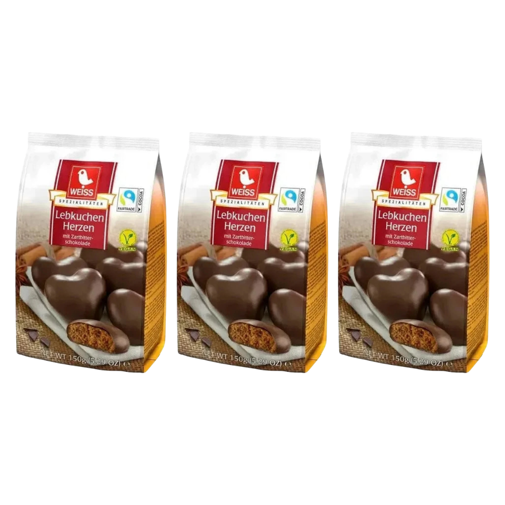 WEISS Lebkuchenherzen mit Zartbitterschokolade 150g – 3 Stück – Packbild