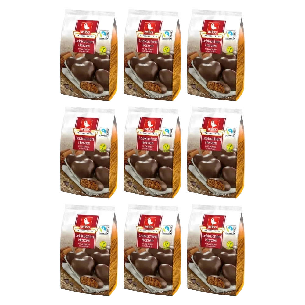 WEISS Lebkuchenherzen mit Zartbitterschokolade 150g – 9 Stück – Packbild