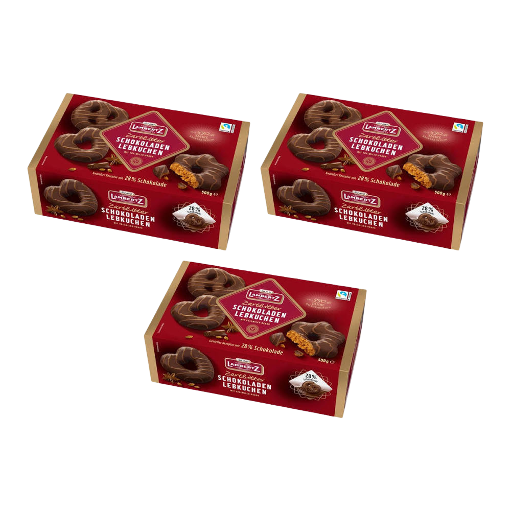 Lambertz Schokoladen Lebkuchen Zartbitter 500g – 3 Stück – Packbild