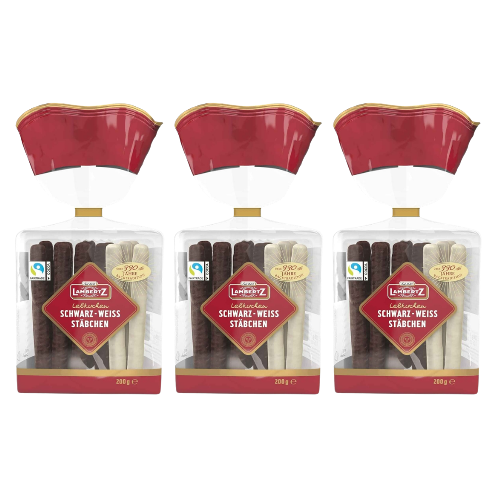 Lambertz Lebkuchen Stäbchen Schwarz-Weiß 200g – 3 Stück – Packbild