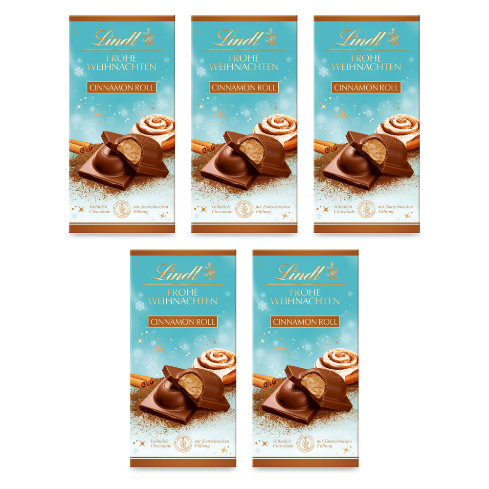 Lindt Weihnachts-Chocolade Cinnamon Roll 100 g – 5 × 100 g – Packbild
