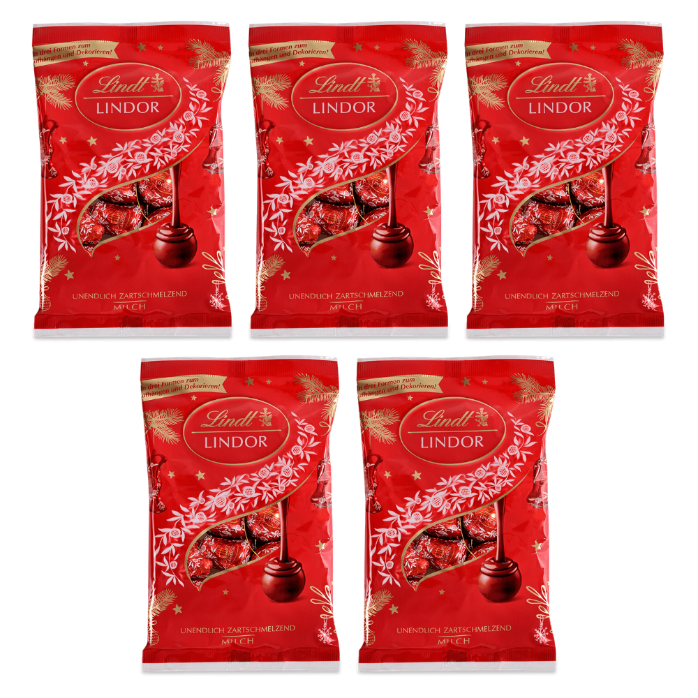 Lindt LINDOR Baumbehang Milch 200 g – 5 × 200 g – Packbild