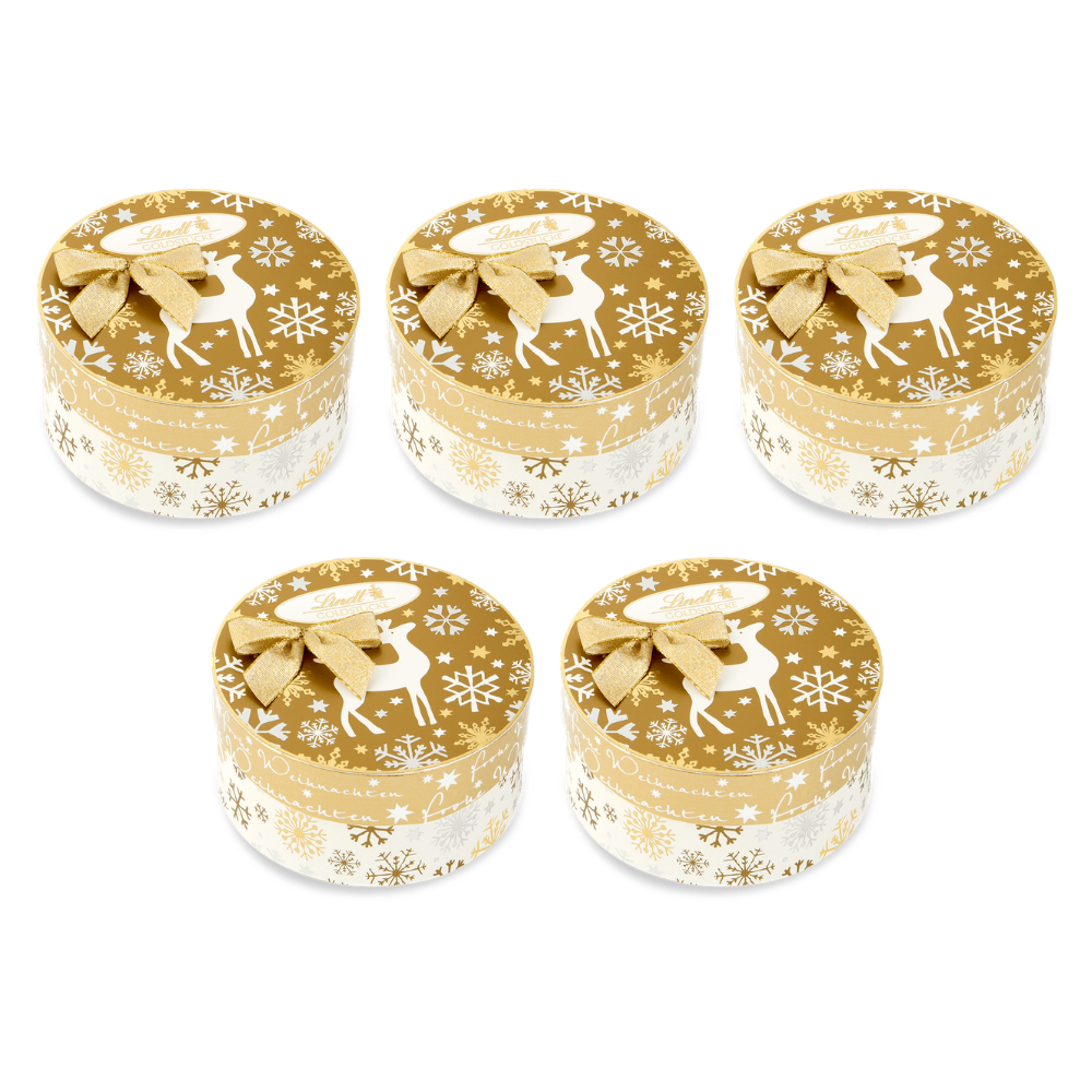 Lindt Goldstücke Rundschachtel 140 g – 5 × 140 g – Packbild