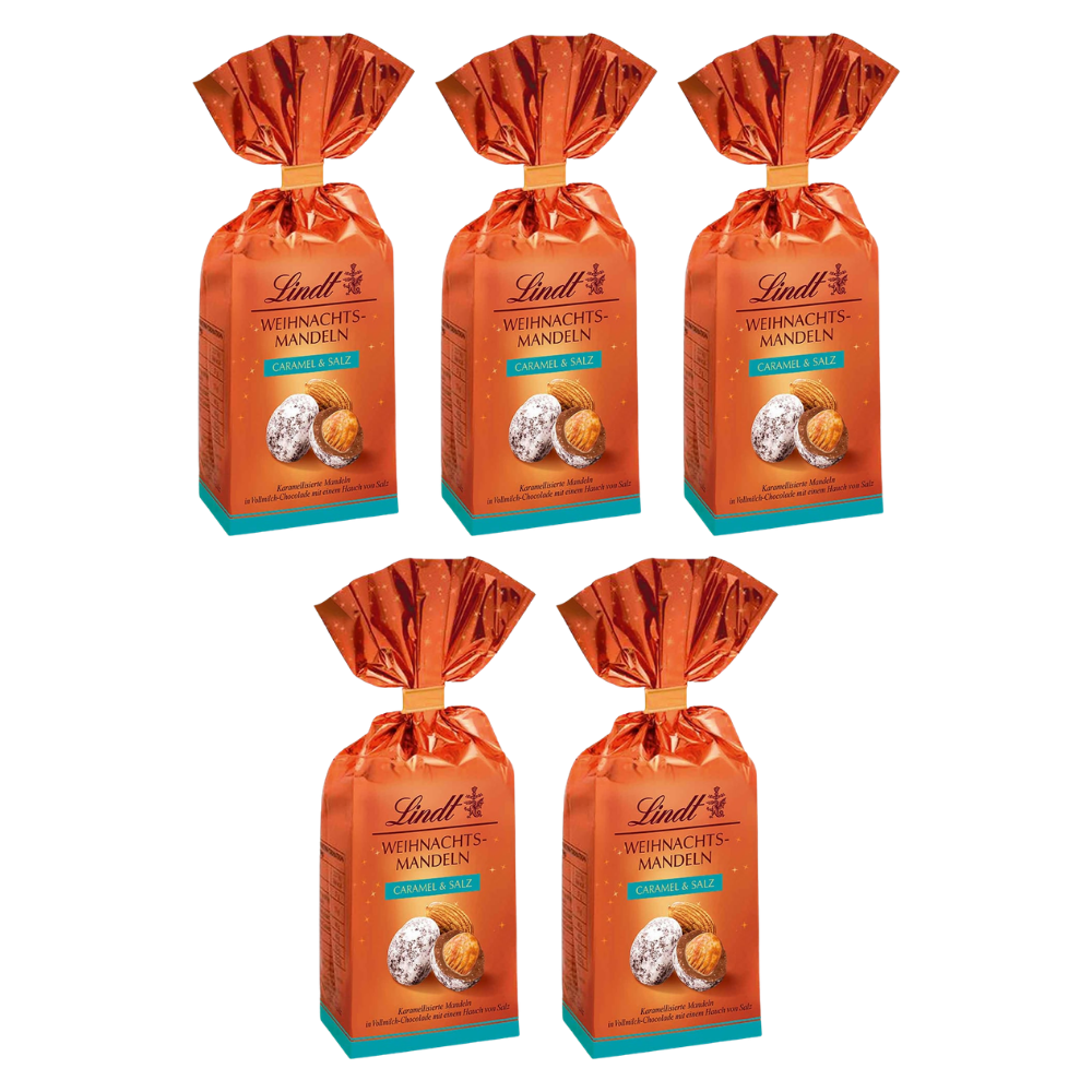 Lindt Weihnachts-Mandeln Caramel & Salz 100 g – 5 × 100 g – Packbild