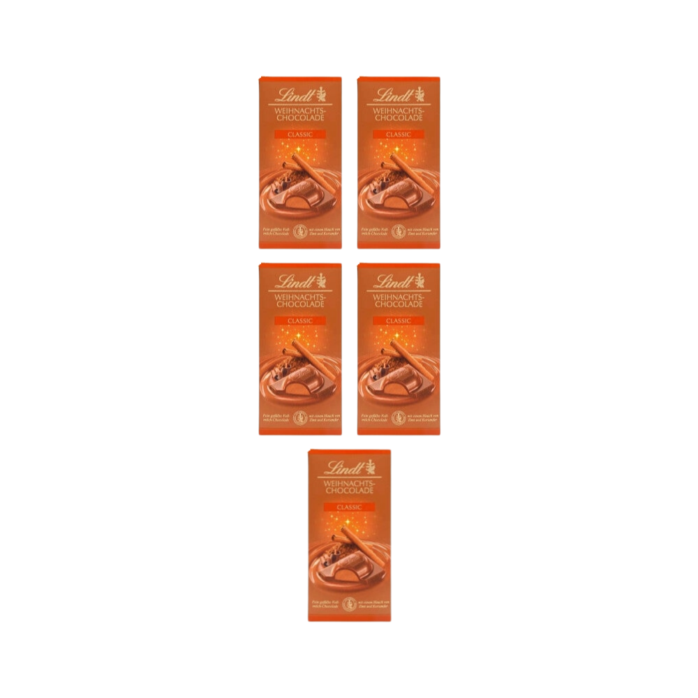 Lindt Weihnachts-Chocolade Classic 100 g – 5 × 100 g – Packbild