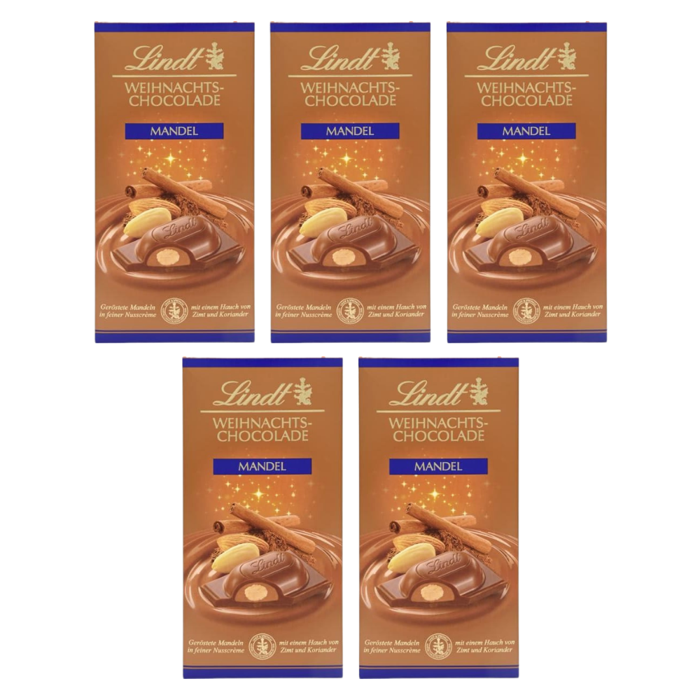 Lindt Weihnachts-Chocolade Mandel 100 g – 5 × 100 g – Packbild