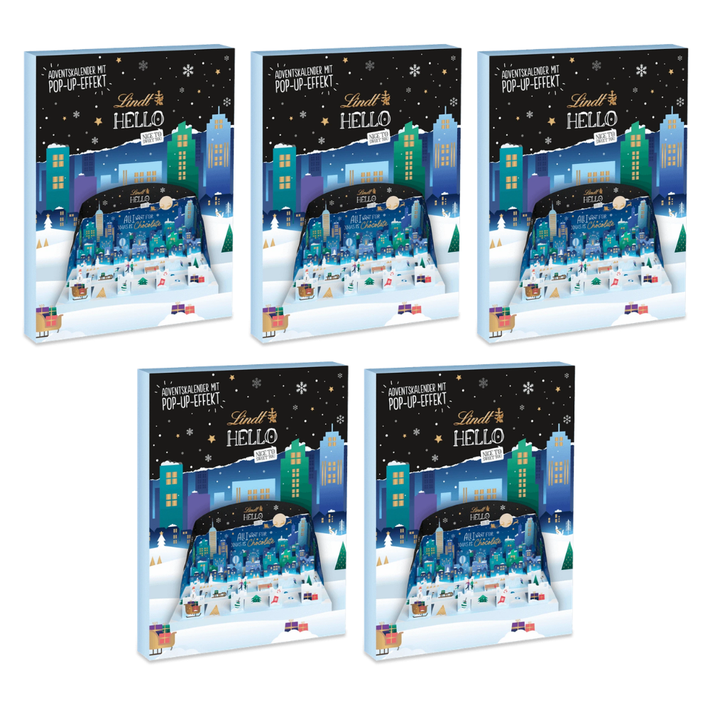 Lindt HELLO Adventskalender Pop Up 243 g – 5 × 243 g – Packbild