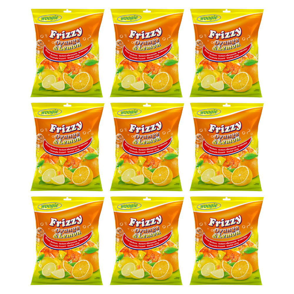 Woogie Bonbons Frizzy Orange & Lemon 170g – 9er-Pack – Packbild