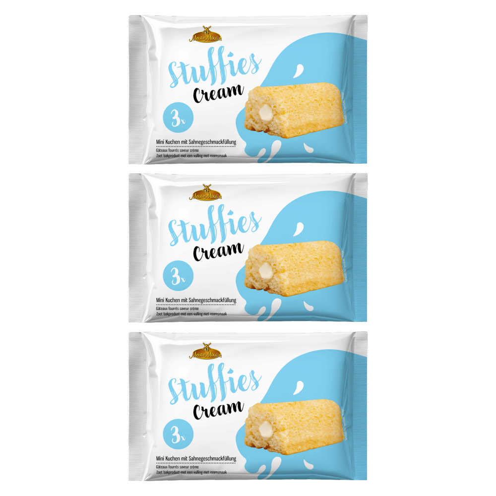 Meister Moulin Stuffies Mini Kuchen mit Sahnecreme 3x45g – 3er-Pack – Packbild