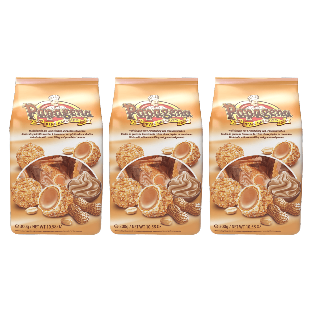 Papagena Waffelkugeln mit Erdnuss 300g – 3er-Pack – Packbild