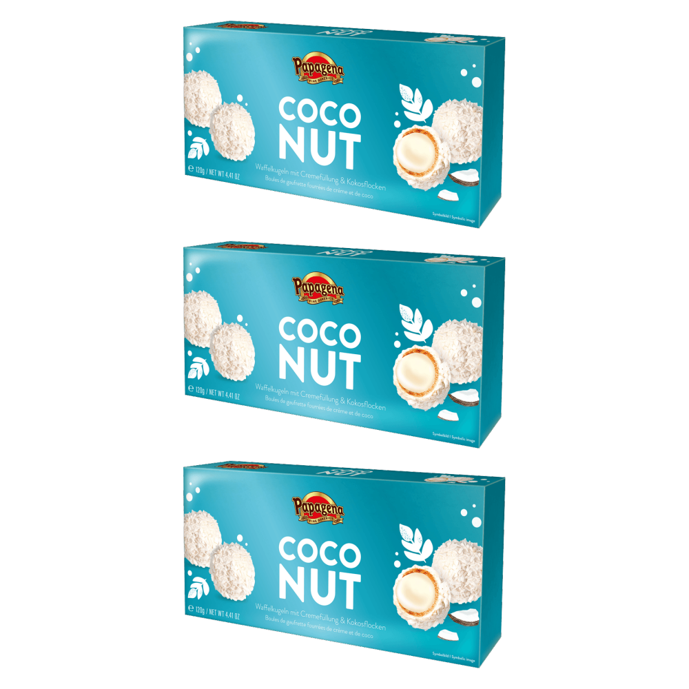 Papagena Waffelkugeln mit Kokos 120g – 3er-Pack – Packbild