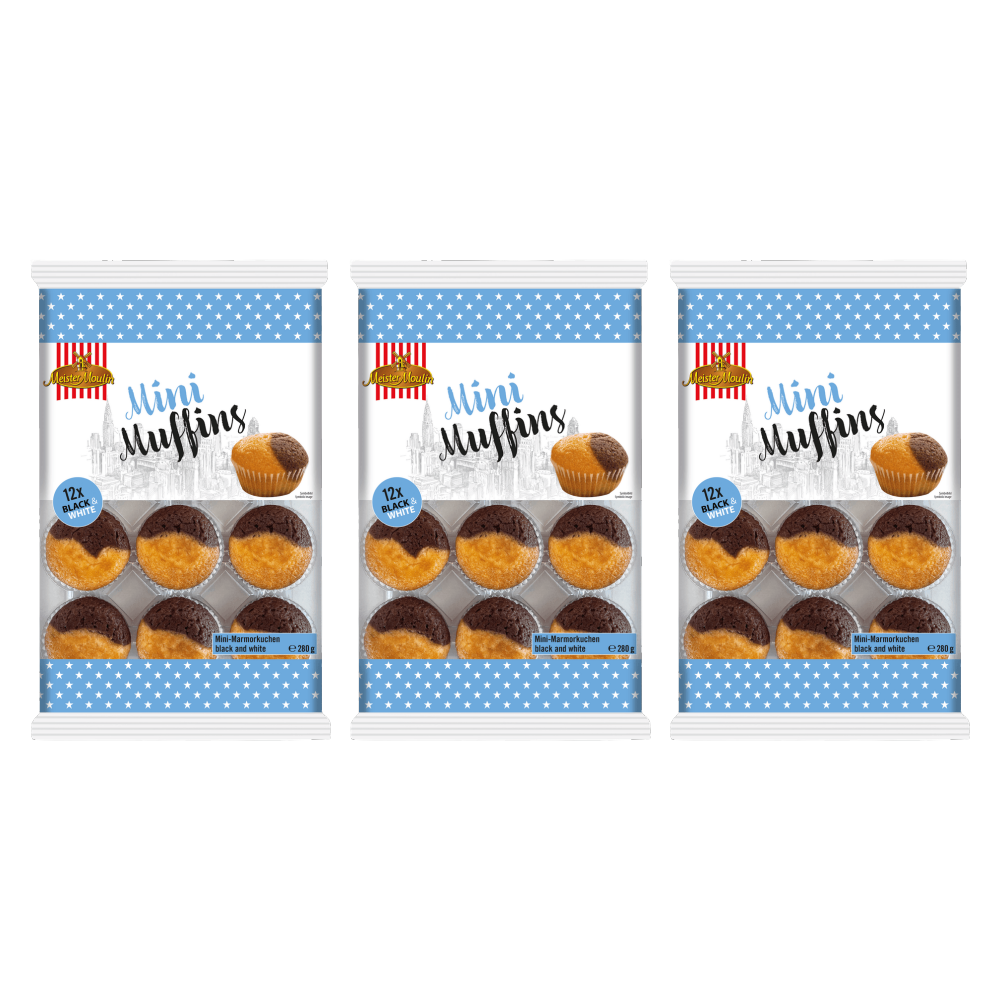 Meister Moulin Mini Muffins Black & White 12er 280g – 3er-Pack – Packbild
