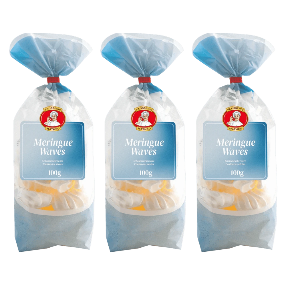 Pâtisserie Mathéo Meringue Waves Schaumzuckergebäck 100g – 3er-Pack – Packbild