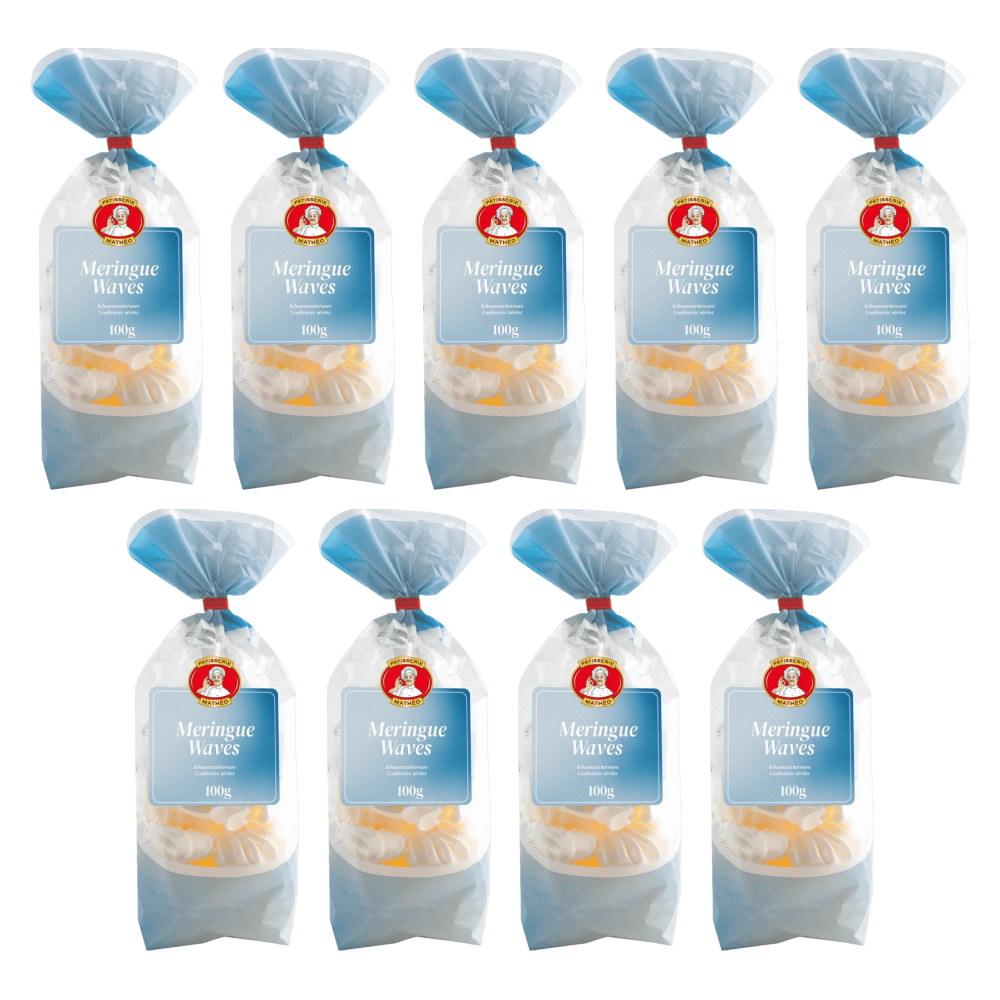 Pâtisserie Mathéo Meringue Waves Schaumzuckergebäck 100g – 9er-Pack – Packbild