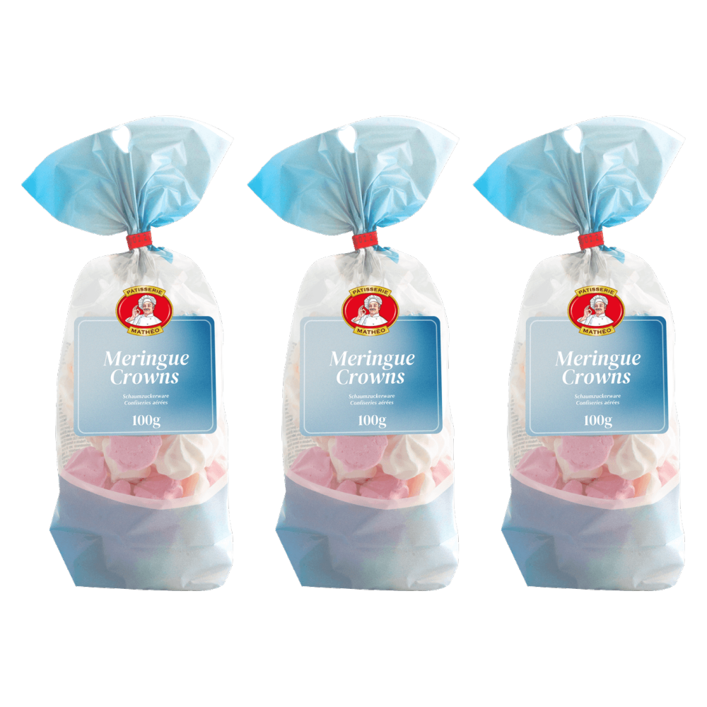 Pâtisserie Mathéo Meringue Crowns Schaumzuckergebäck 100g – 3er-Pack – Packbild