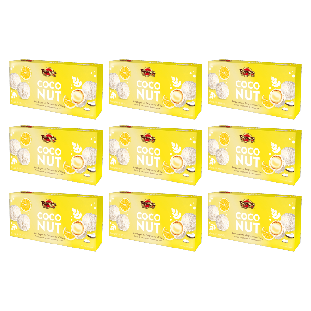 Papagena Kokoskugeln mit Zitronencremefüllung 120g – 9er-Pack – Packbild