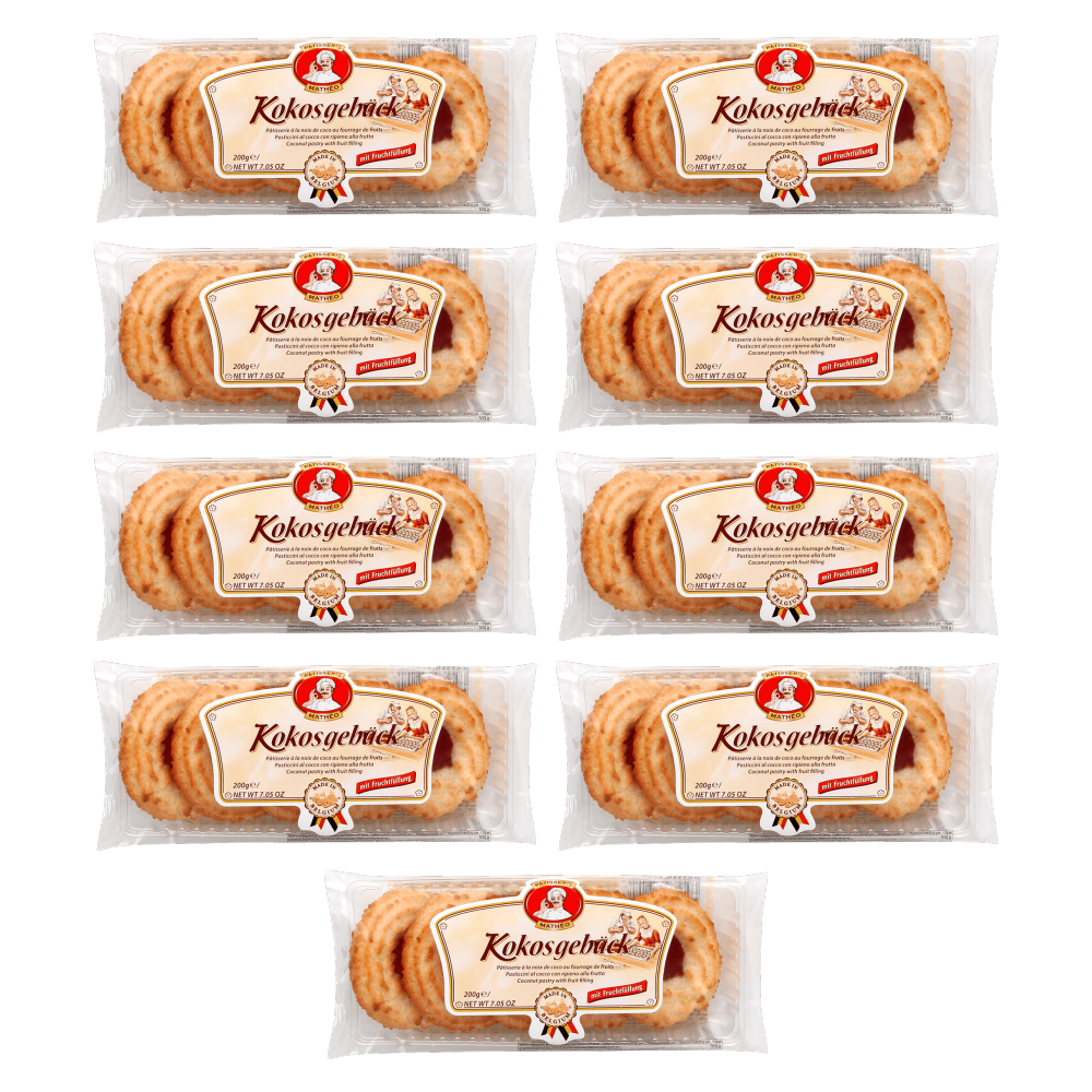 Pâtisserie Mathéo Kokosgebäck mit Fruchtfüllung 200g – 9er-Pack – Packbild