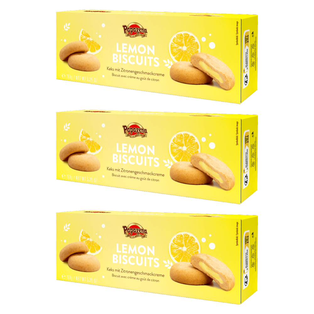 Papagena Biscuits mit Zitronencremefüllung 150g – 3er-Pack – Packbild