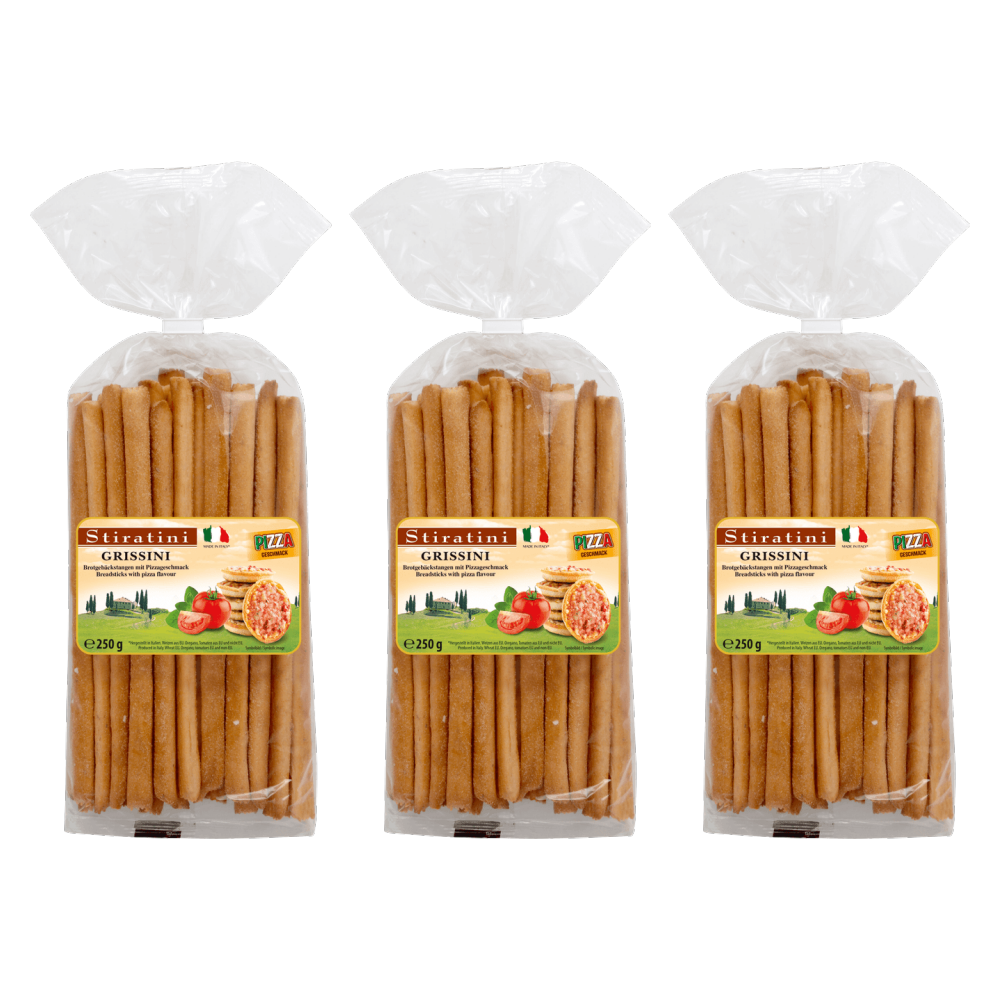 Stiratini Grissini Brotgebäckstangen Pizza 250g – 3er-Pack – Packbild