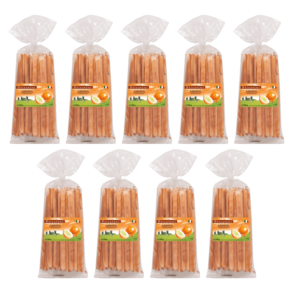 Stiratini Grissini Brotgebäckstangen mit Zwiebel 250g – 9er-Pack – Packbild
