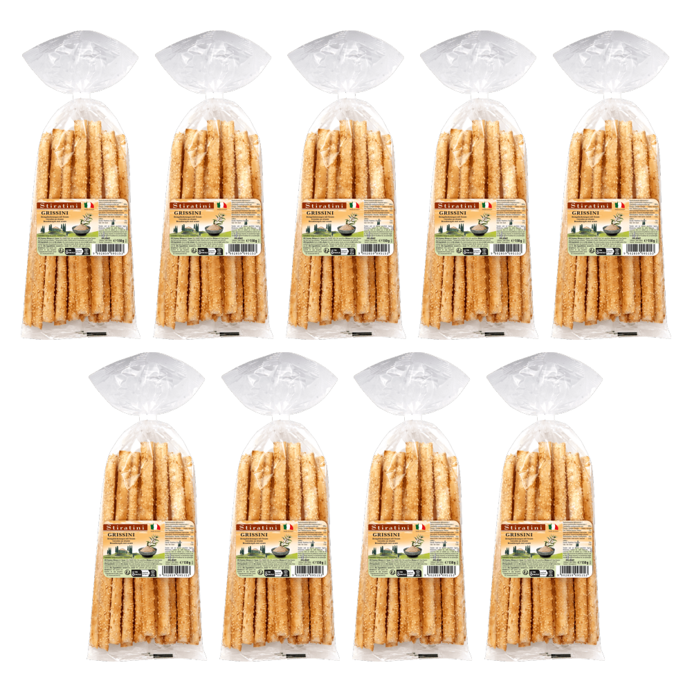 Stiratini Grissini Brotgebäckstangen mit Sesam 150g – 9er-Pack – Packbild