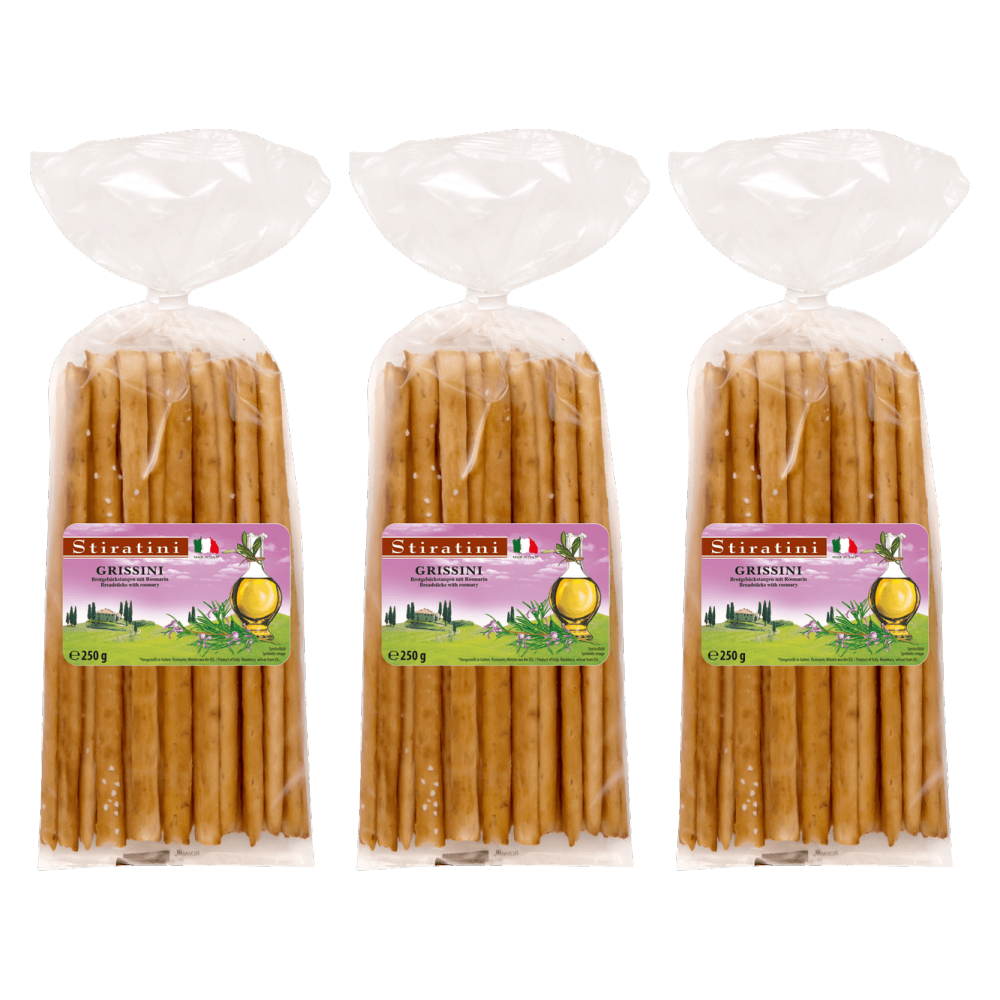 Stiratini Grissini Brotgebäckstangen mit Rosmarin 250g – 3er-Pack – Packbild