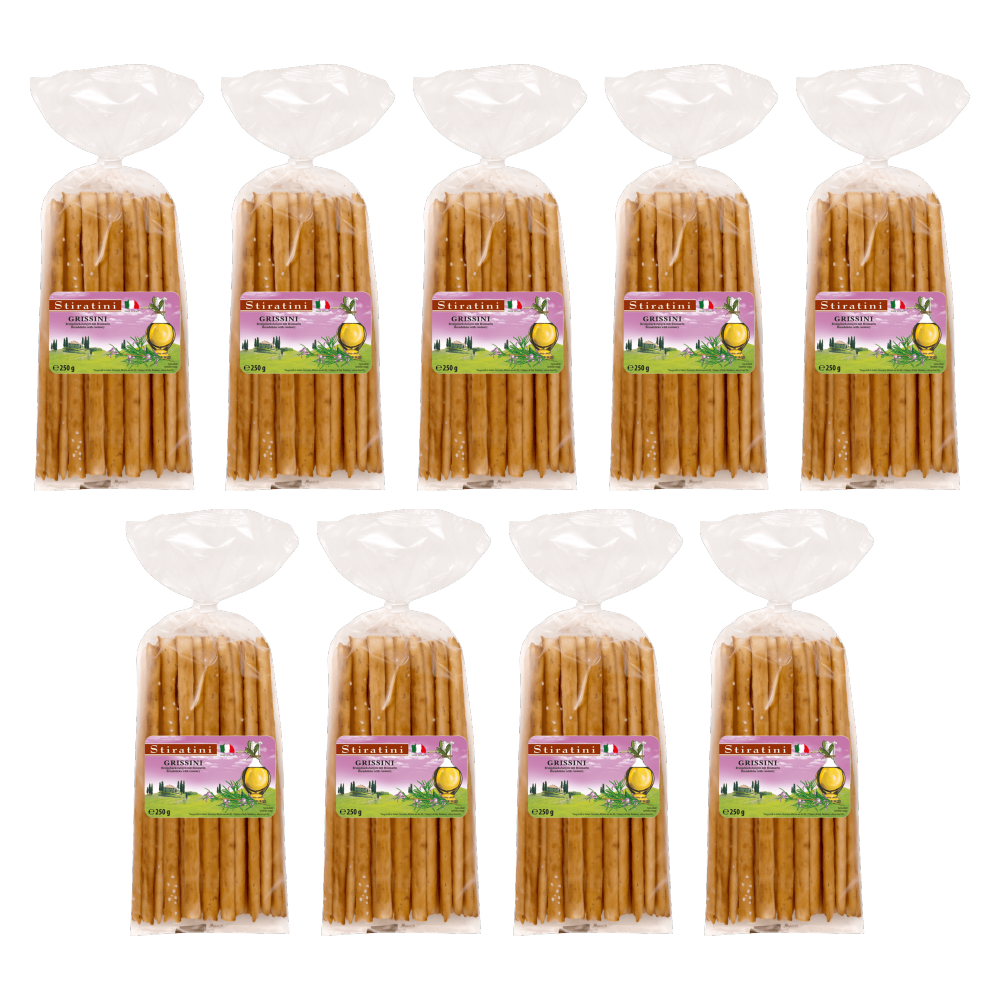 Stiratini Grissini Brotgebäckstangen mit Rosmarin 250g – 9er-Pack – Packbild