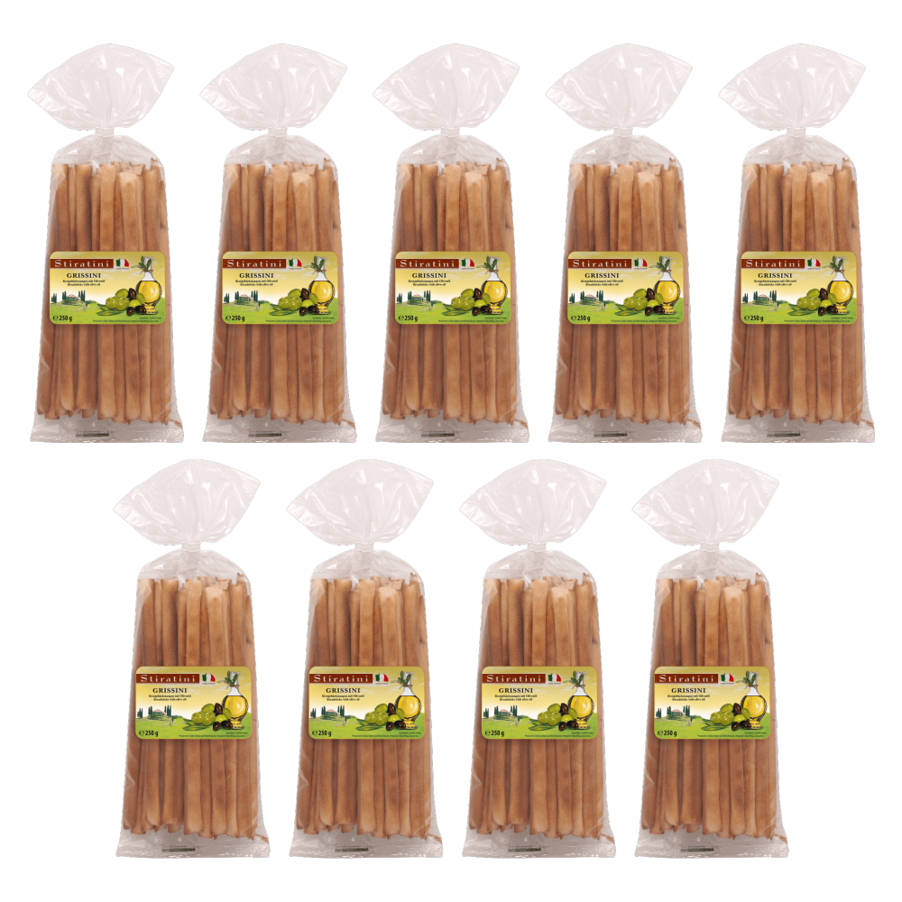 Stiratini Grissini Brotgebäckstangen mit Olivenöl 250g – 9er-Pack – Packbild