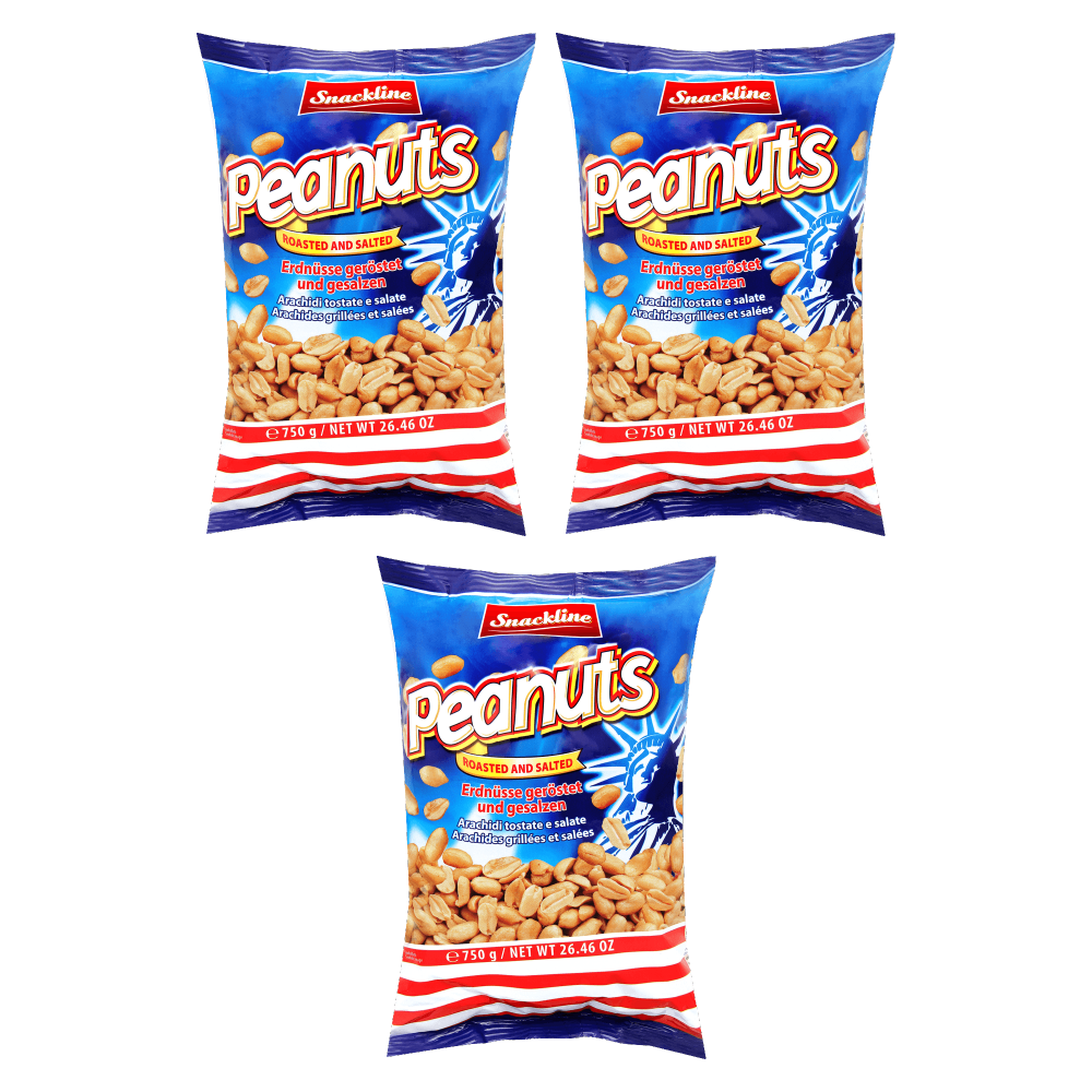 Snackline Erdnüsse geröstet und gesalzen 750g – 3er-Pack – Packbild