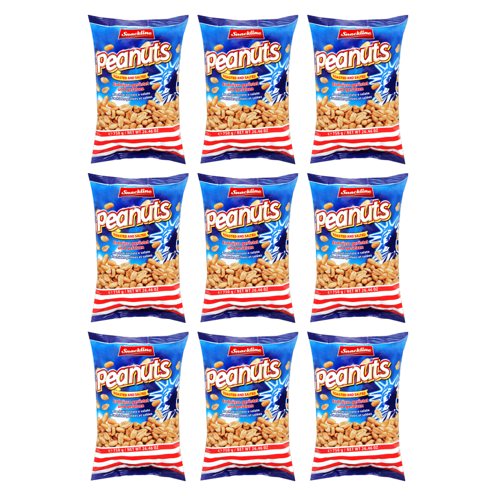Snackline Erdnüsse geröstet und gesalzen 750g – 9er-Pack – Packbild