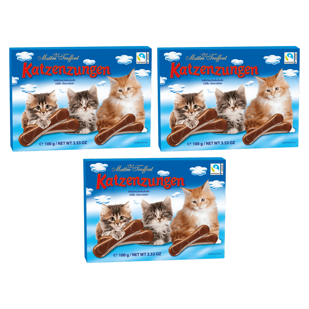Maitre Truffout Milchschokolade Katzenzungen 100g – 3er-Pack – Packbild