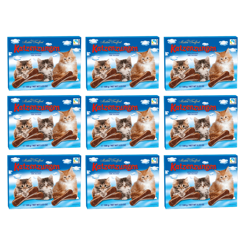 Maitre Truffout Milchschokolade Katzenzungen 100g – 9er-Pack – Packbild