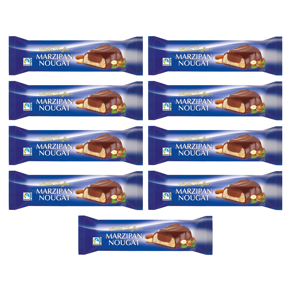 Maitre Truffout Marzipan-Nougatriegel mit Milchschokolade 75g – 9er-Pack – Packbild