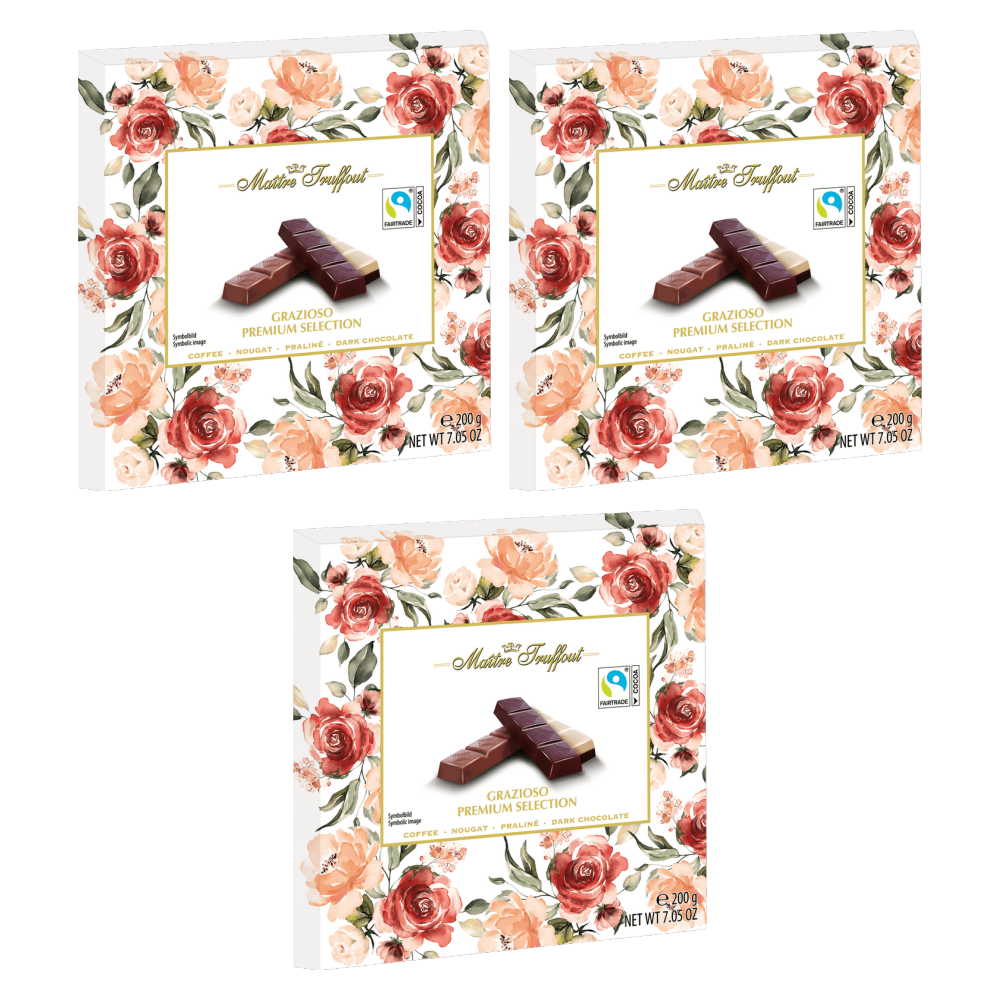Maitre Truffout Grazioso Premium Selection Pralinenriegel 200g – 3er-Pack – Packbild