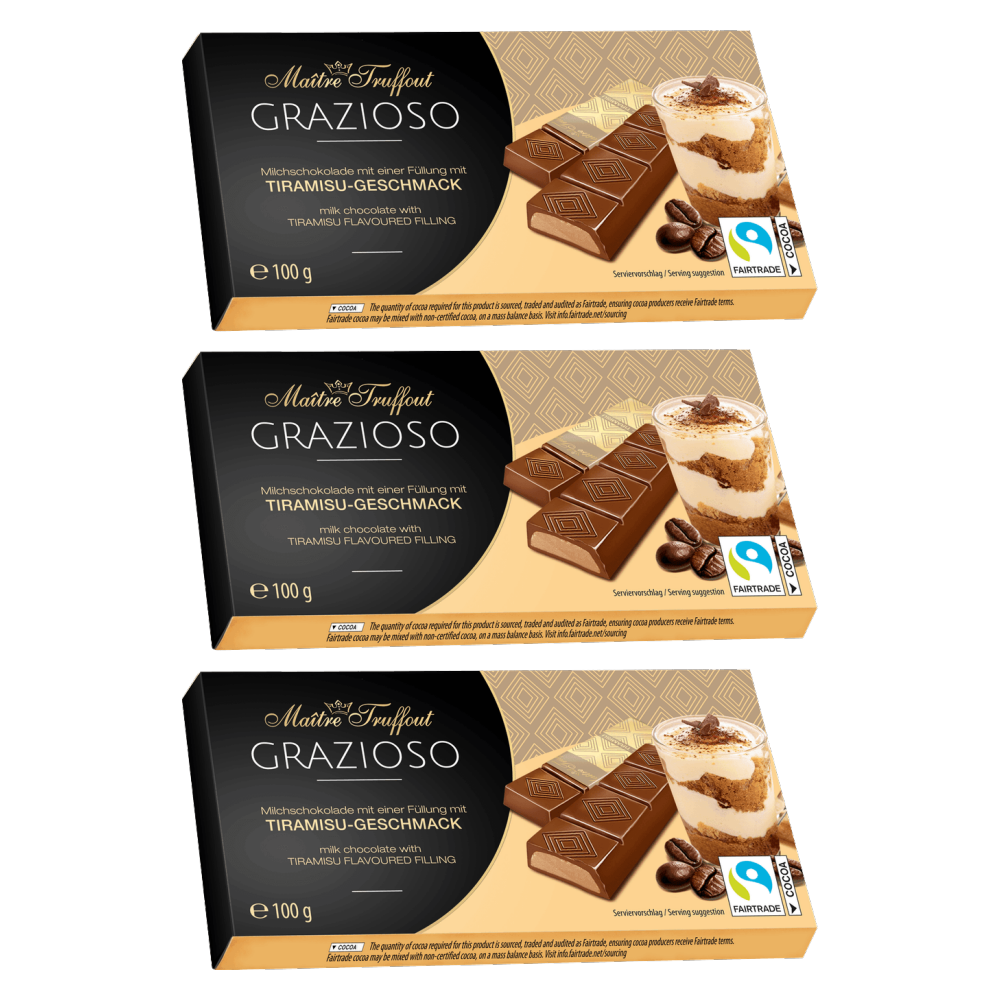 Maitre Truffout Grazioso Milchschokolade mit Tiramisucreme 100g (8x12,5g) – 3er-Pack – Packbild