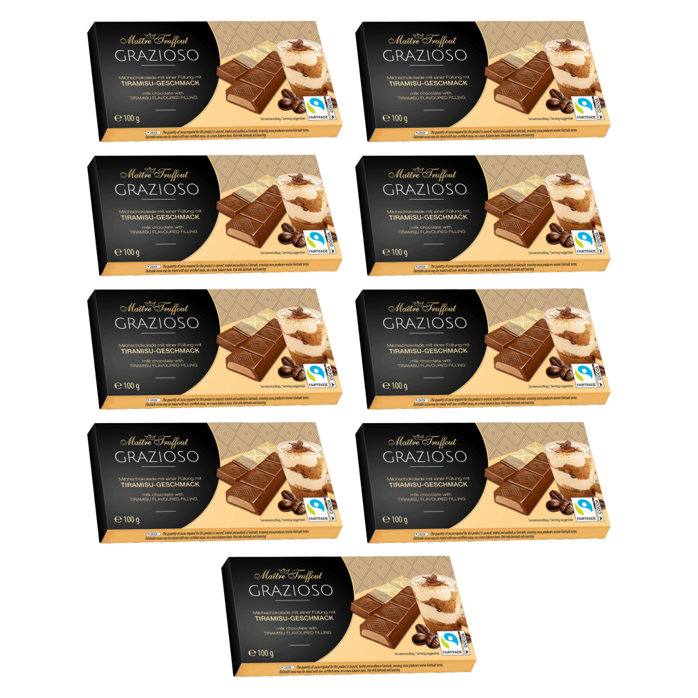 Maitre Truffout Grazioso Milchschokolade mit Tiramisucreme 100g (8x12,5g) – 9er-Pack – Packbild